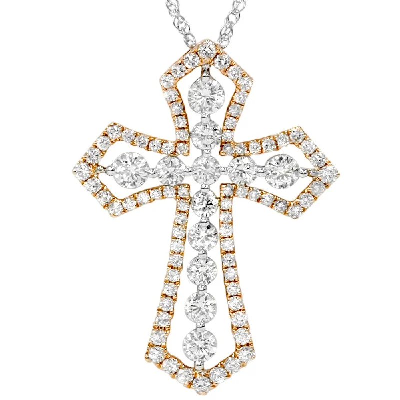 butterfly pendant necklace -18k Rose & White Gold 1 1/8ct TDW Cross Pendant - Pink