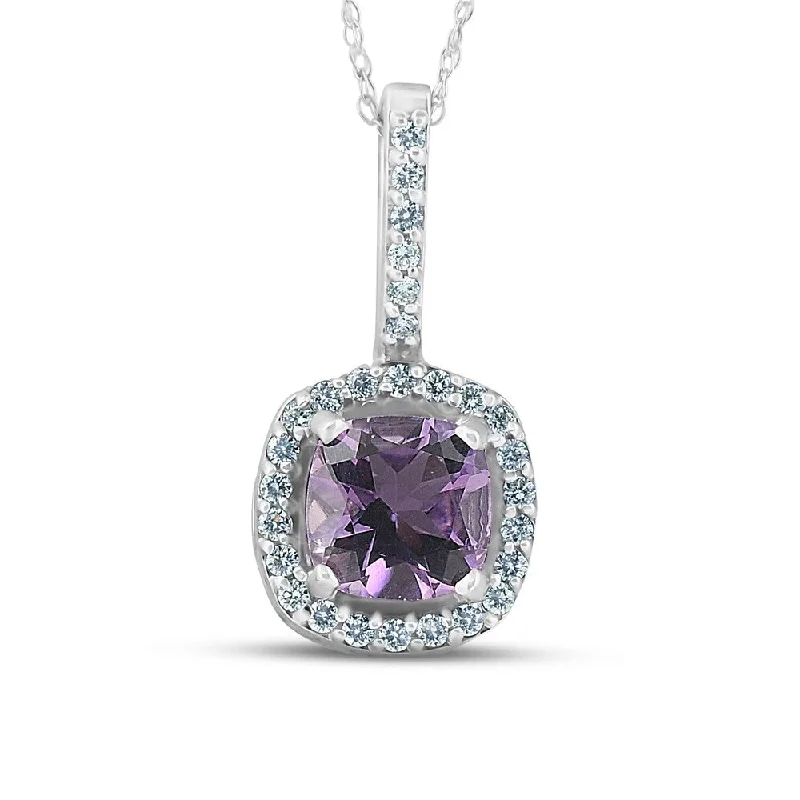 crystal necklace for weddings -2 1/5 ct Cushion Amethyst Halo Real Diamond Pendant 14K White Gold