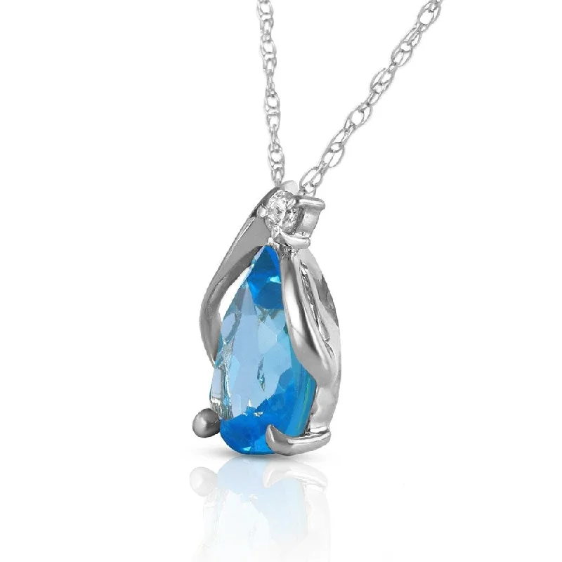 snake chain necklace for men -2.53 Carat 14K Solid White Gold Necklace Diamond Blue Topaz