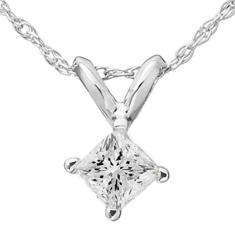 18k gold necklace for men -3/4ct Princess Cut Solitaire Diamond Pendant White Gold