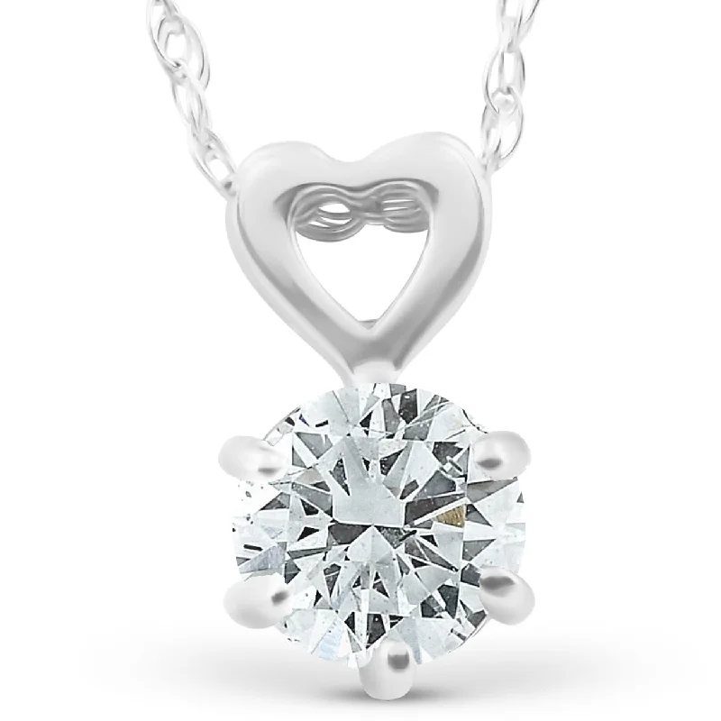 anniversary gift necklace for her -3/8ct Solitaire Diamond Heart Pendant Necklace White Gold