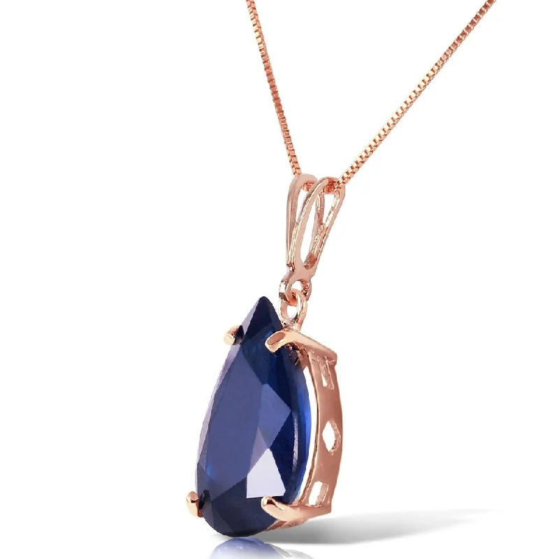 birthstone necklace for birthday gifts -4.65 CTW 14K Solid Rose Gold Teardrop Sapphire Necklace