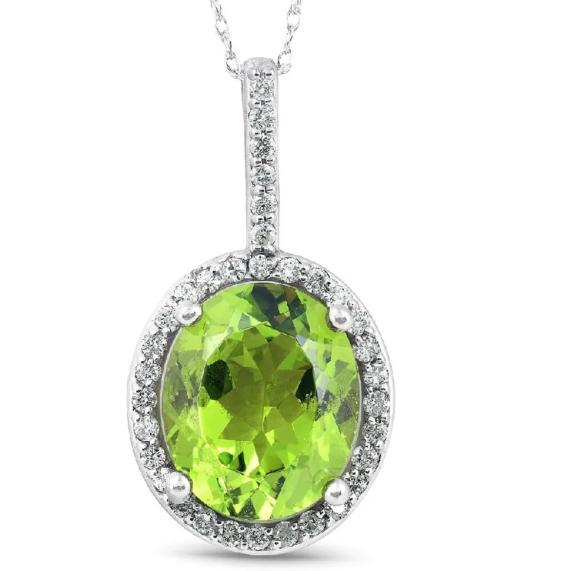 cute charm necklace for kids -5 1/3 Ct Diamond Oval Peridot Pendant 14k White Gold