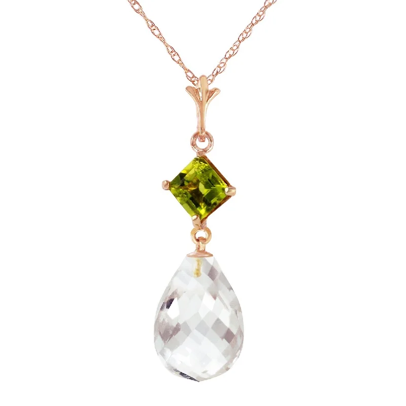 multi-layer necklace for women -5.5 Carat 14K Solid Gold Gemstone Necklace Peridot White Topaz