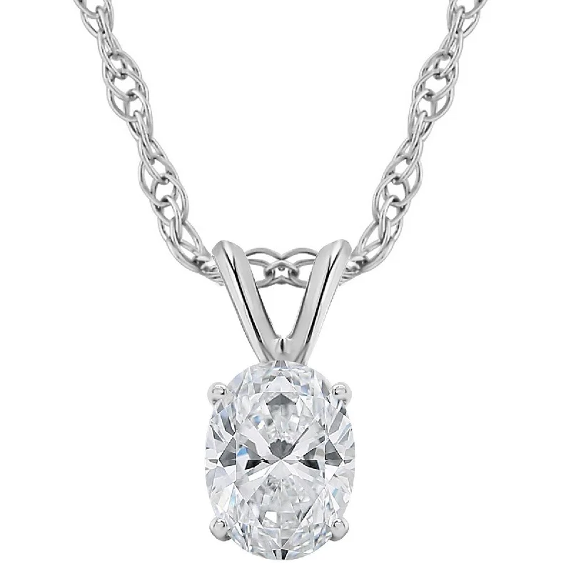 luxury diamond necklace for men -5/8Ct Certified Lab Grown Oval Diamond Solitaire Pendant 14k White Gold Necklace ((H), SI(1))