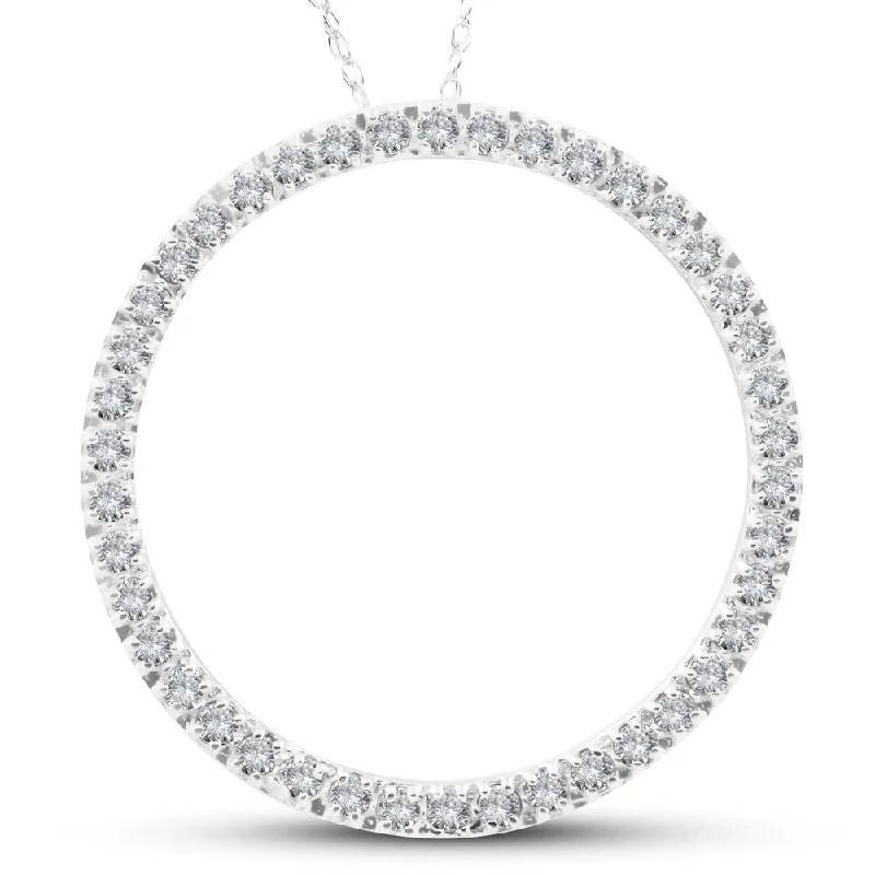 adjustable necklace for women -5/8Ct Circle of Life Round Diamond Pendant 10K White Gold