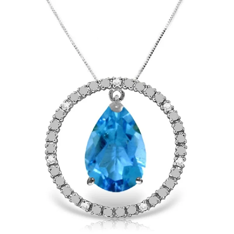 colorful stone necklace for girls -6.6 Carat 14K White Gold Diamond Blue Topaz Circle of Love Necklace