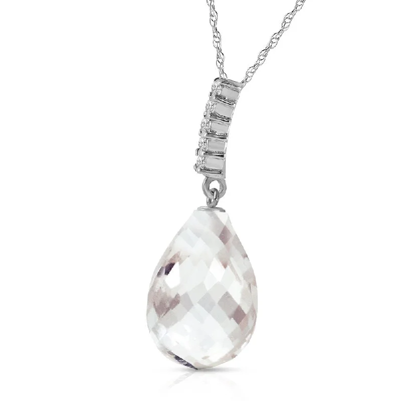 cute pendant necklace for kids -7.18 Carat 14K Solid White Gold Necklace Diamond Briolette Drop White Topaz