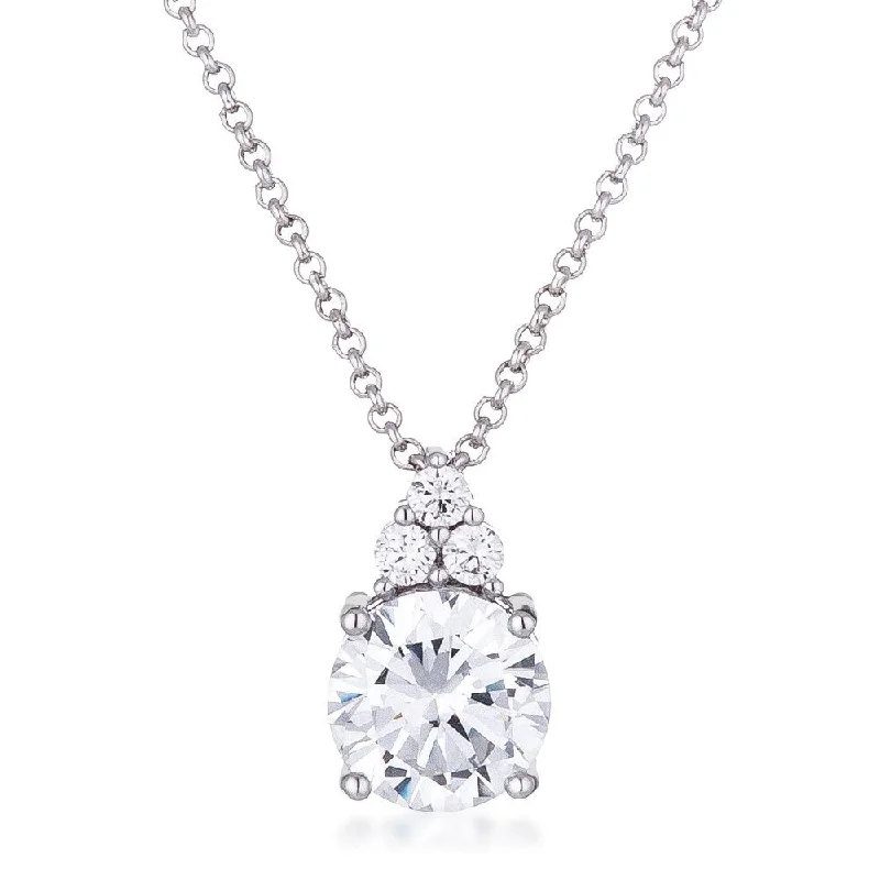 luxury gold necklace for women -9mm Cubic Zirconia Pendant with Round Stone Cut