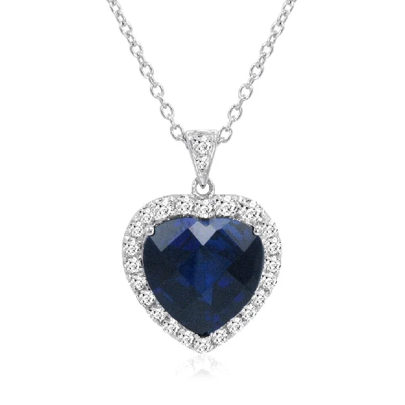 elegant diamond necklace for weddings -Amanda Rose Collecton 12 ct TGW Heart Shaped Created Blue and White Sapphire Pendant in Sterling Silver