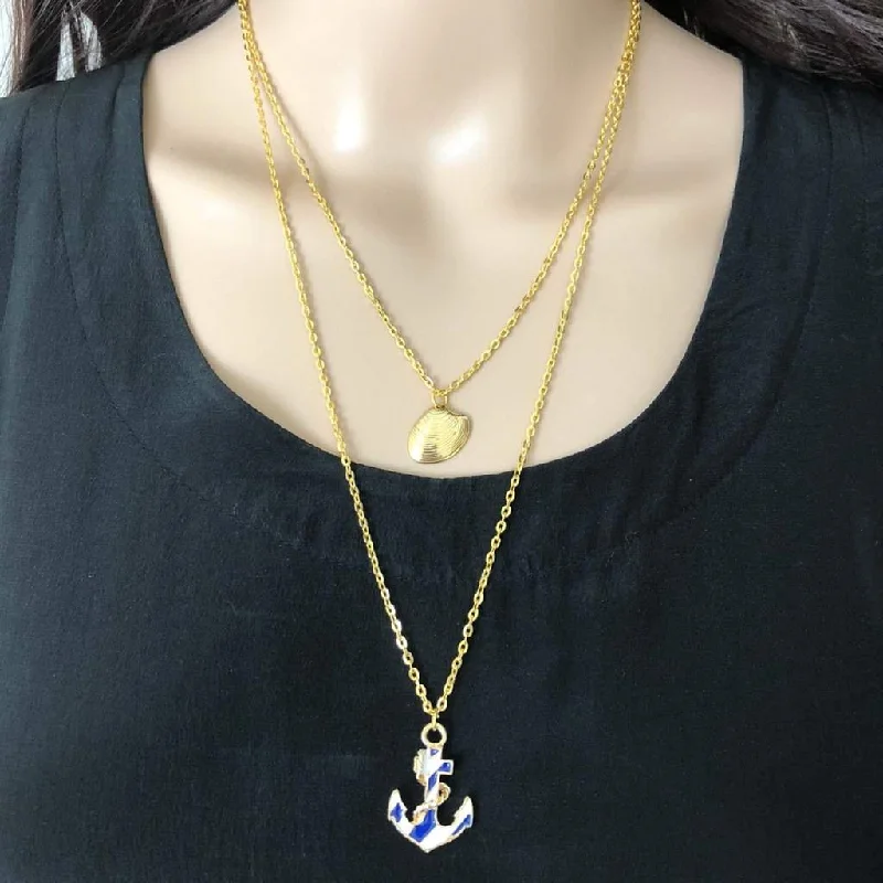 contemporary pendant necklace for women -Anchor Gold Layered Nautical Necklace