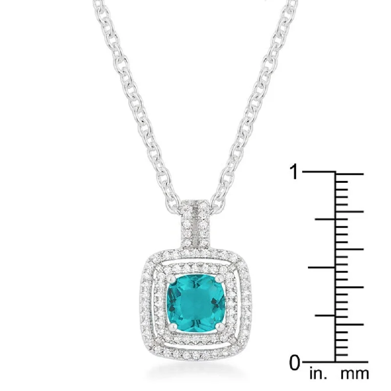 custom letter necklace for girls -Aqua Halo Pendant Classic Pave Setting with Lobster Clasp - 22 Mm L X 15 Mm W X 7 Mm H