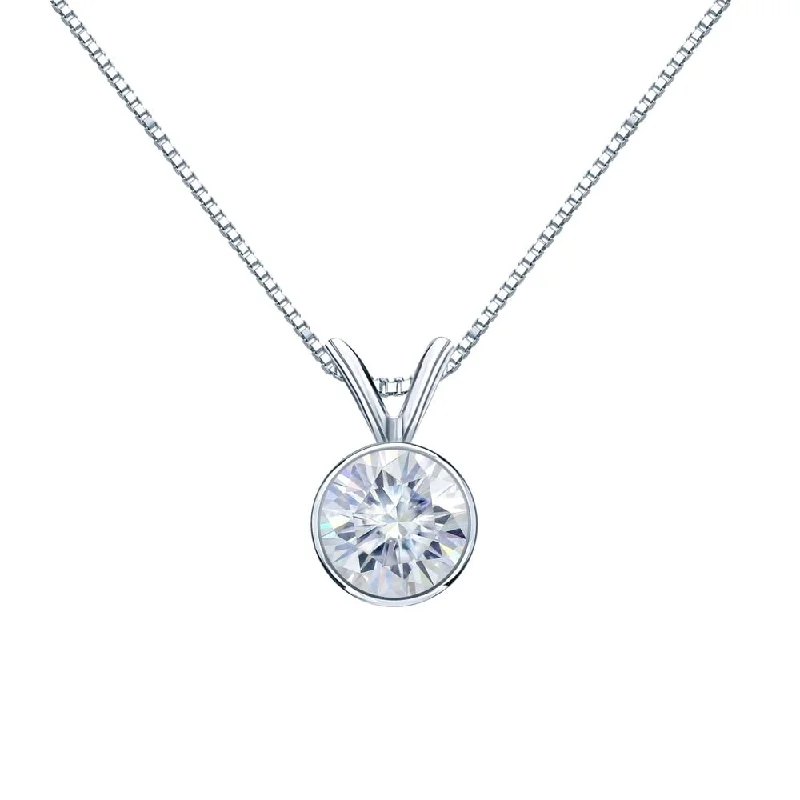 adjustable necklace for women -Auriya 1 1/2ctw Bezel-set Round Moissanite Necklace Platinum - 7.4 mm - 7.4 mm