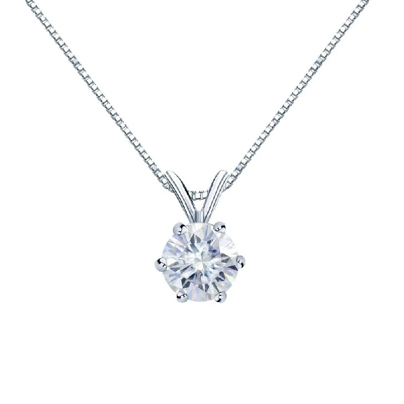 double chain necklace for men -Auriya 1/2ctw Round Solitaire Moissanite Necklace Platinum - 5 mm - 5 mm