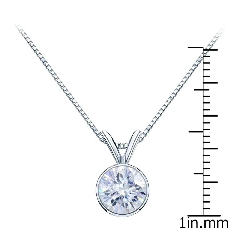 snake chain necklace for men -Auriya 14k Gold 1 1/2ctw Solitaire Moissanite Necklace Bezel-set - 7.4 mm - 7.4 mm