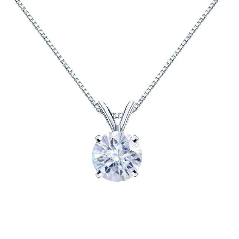 silver heart necklace for women -Auriya 14k Gold 1ct TW Round Solitaire Moissanite Necklace - 6.5 mm - 6.5 mm