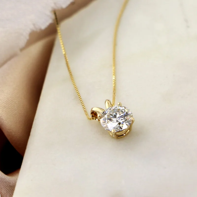 cute pendant necklace for kids -Auriya 14KT Gold 2ctw Round Solitaire Moissanite Necklace - 8.2 mm