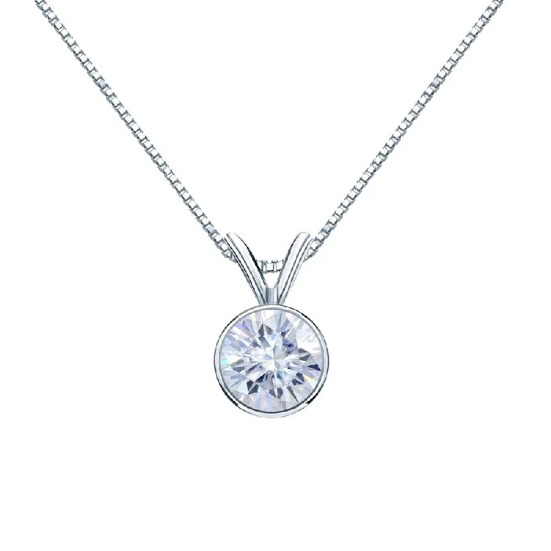 heart shaped necklace for girls -Auriya 18k Gold 1/2ctw Solitaire Moissanite Necklace Bezel-set - 5 mm - 5 mm