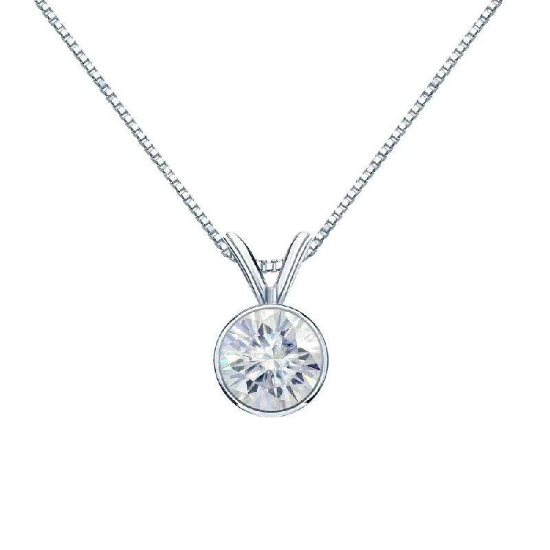 crystal pendant necklace -Auriya 18k Gold 3 1/2ct TW Round Bezel-set Moissanite Necklace Solitaire - 9.8 mm