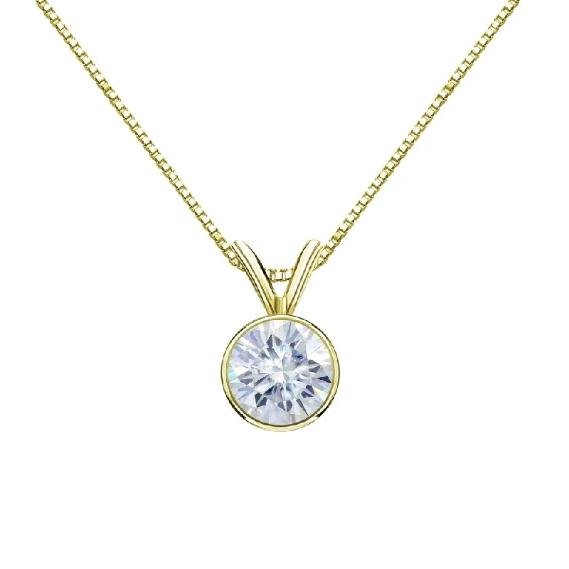 fashion jewelry necklace for women -Auriya 2 1/2ctw Bezel-set Round Moissanite Necklace 14k Gold - 8.8 mm