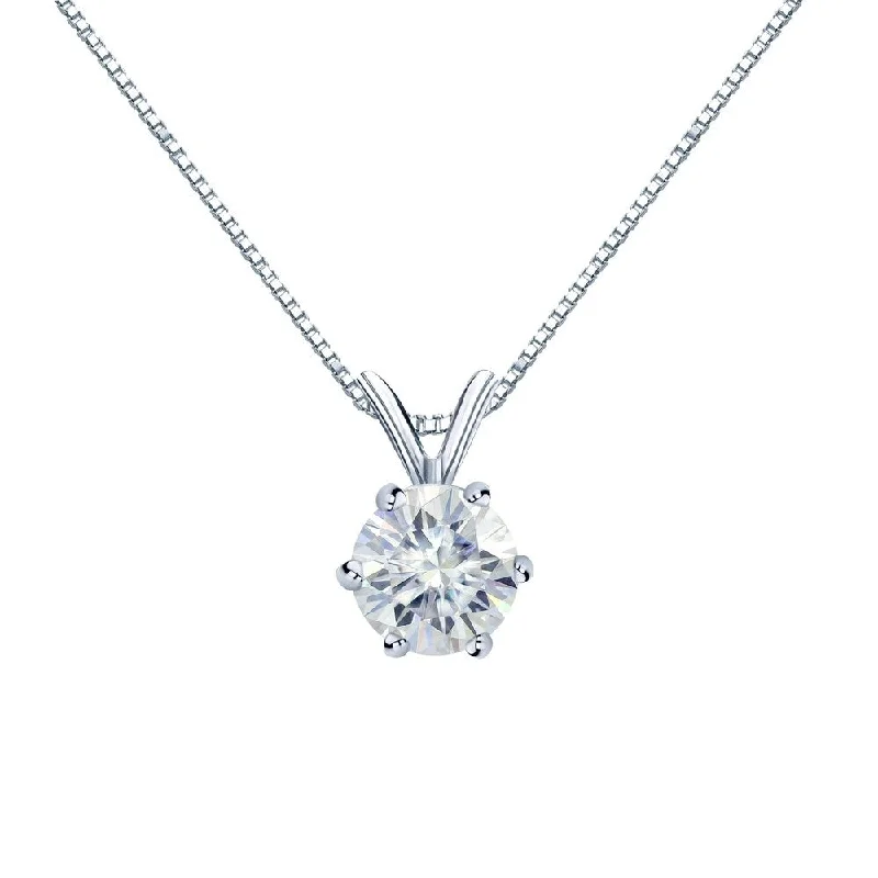 simple chain necklace for women -Auriya Round Solitaire Moissanite Necklace 1/2ctw 6-prong Basket Platinum - 5 mm - 5 mm