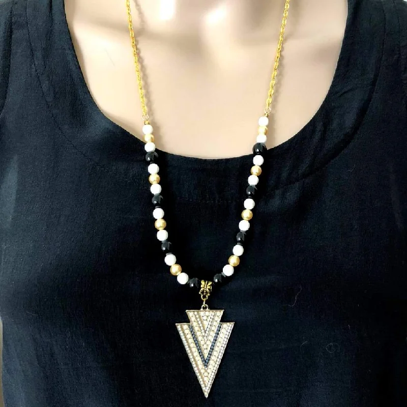 contemporary pendant necklace for women -Beige Arrowhead Pendant Beaded Long Necklace