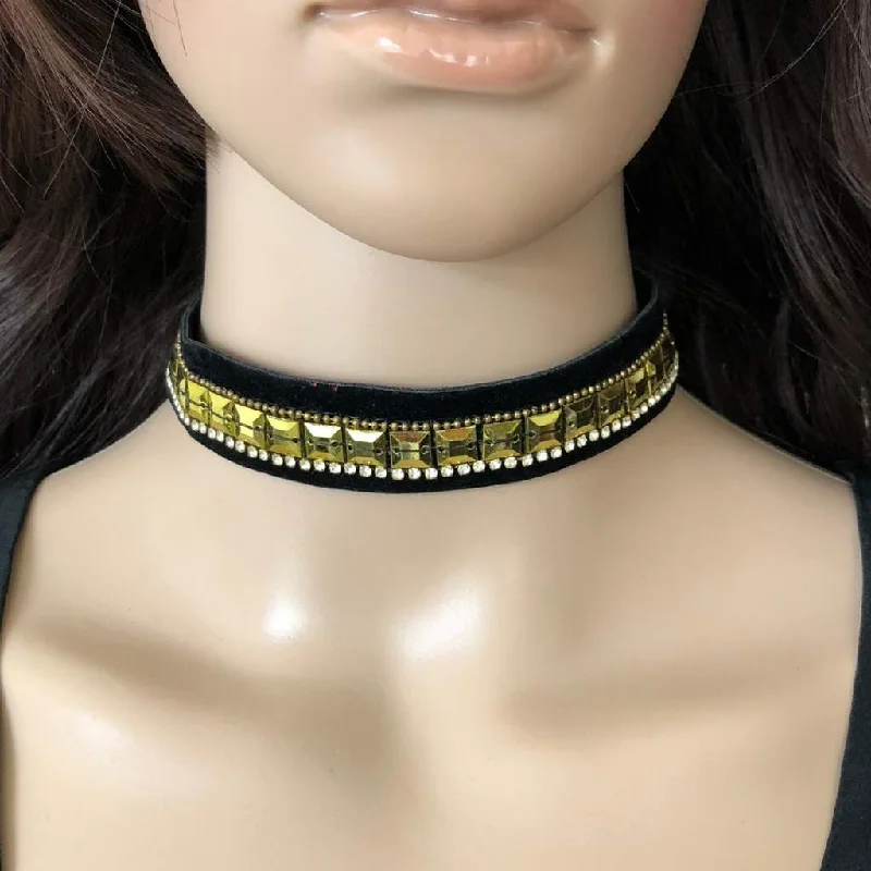 gothic style necklace for men -Black Velvet and Gold Choker