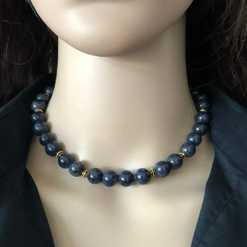 men’s leather necklace with pendant -Blue Sodalite Beaded Collar Necklace