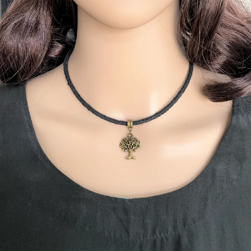 luxury necklace for special occasions -Brass Tree of Life Choker