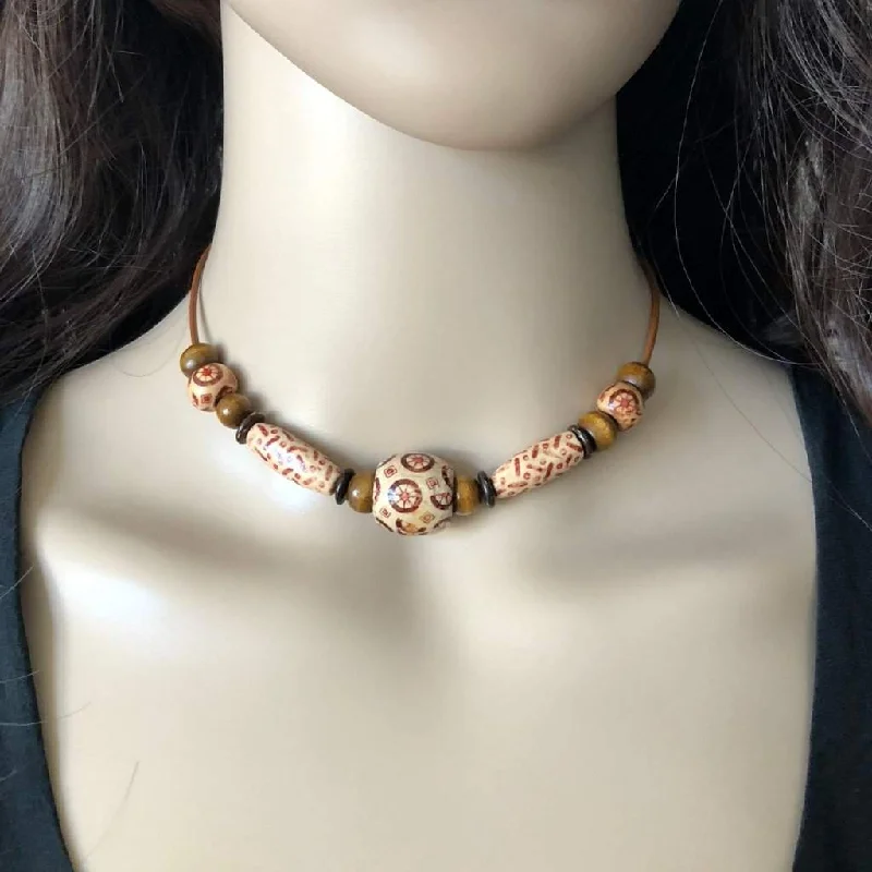 moonstone necklace for women -Brown Wood Beaded Choker