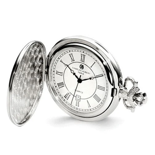 snake chain necklace for men -Charles Hubert Chrome-Finish Oval Design Pocket Watch - Engravable