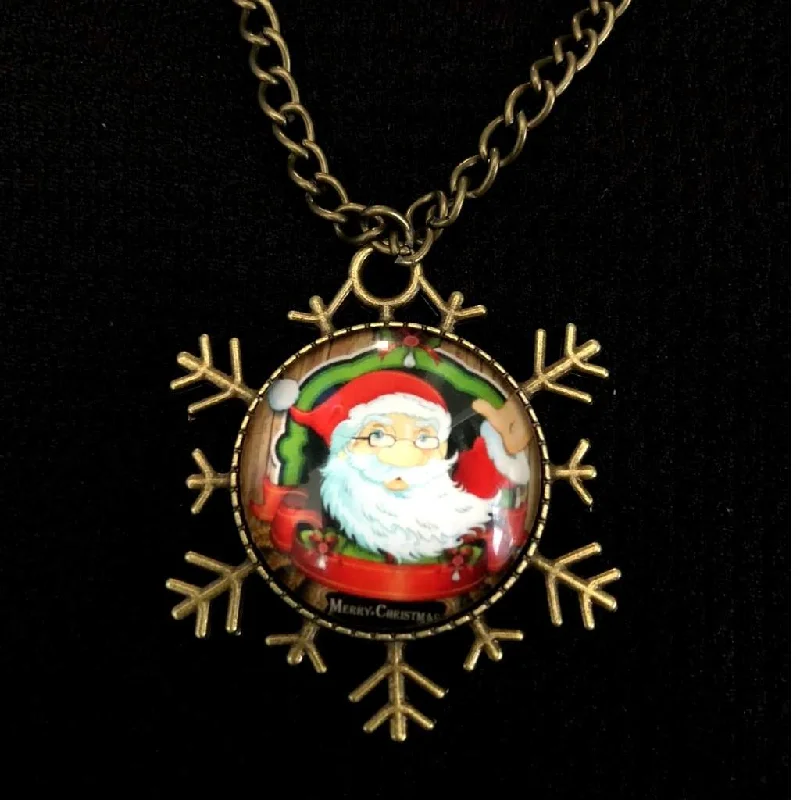 zodiac pendant necklace for astrology lovers -Christmas Santa Clause Cabochon Pendant Necklace