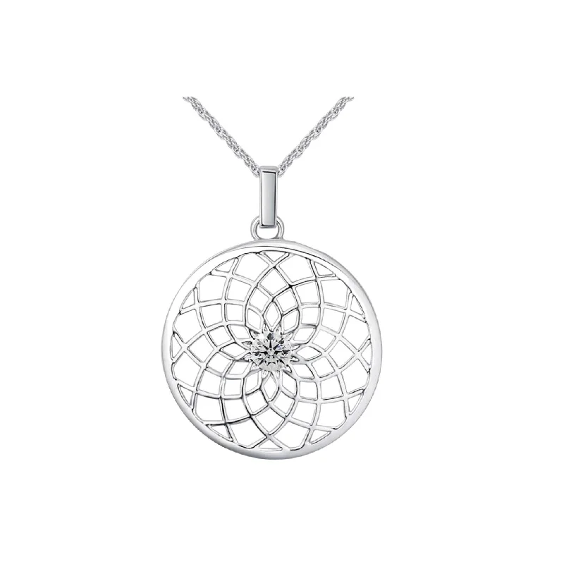 custom birthstone necklace for women -Clear Mandala Necklace - Rhodium-Plated with Intricate Swarovski Design