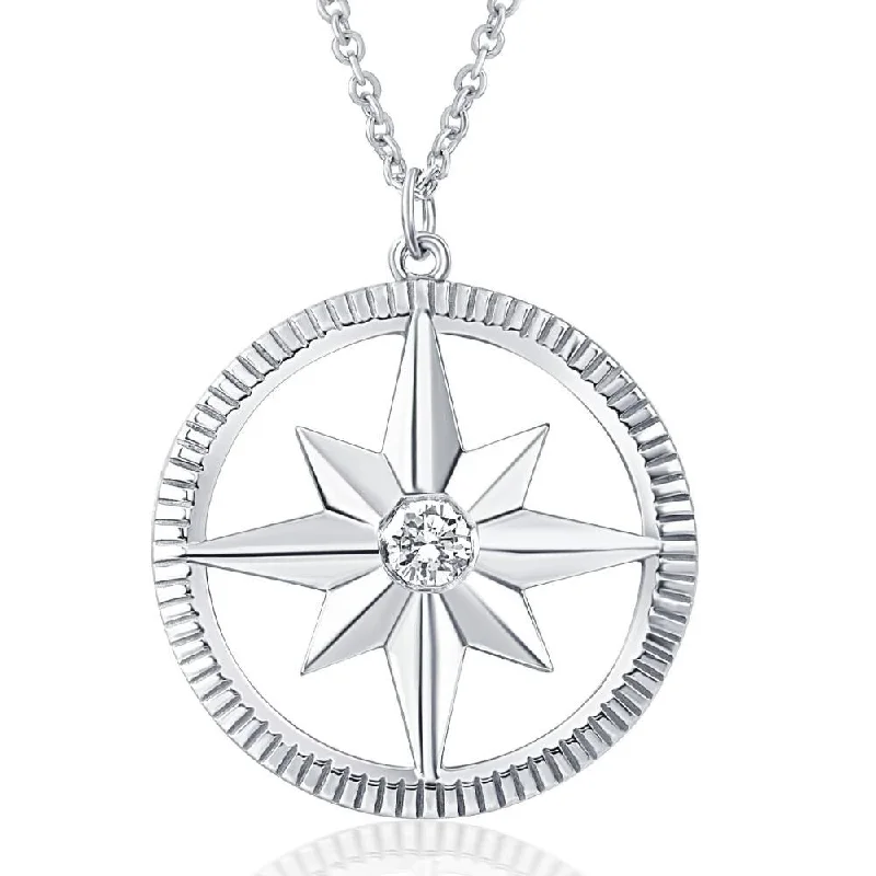 small pendant necklace for men -Compass Diamond Solitaire Pendant White Gold Women's Necklace