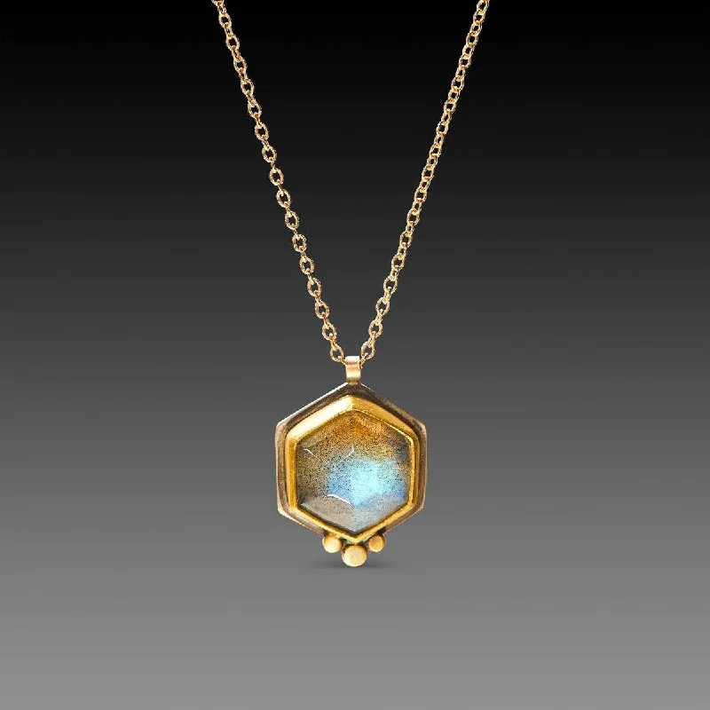 oval pendant necklace for women -Labradorite Hexagon Necklace with Gold dots