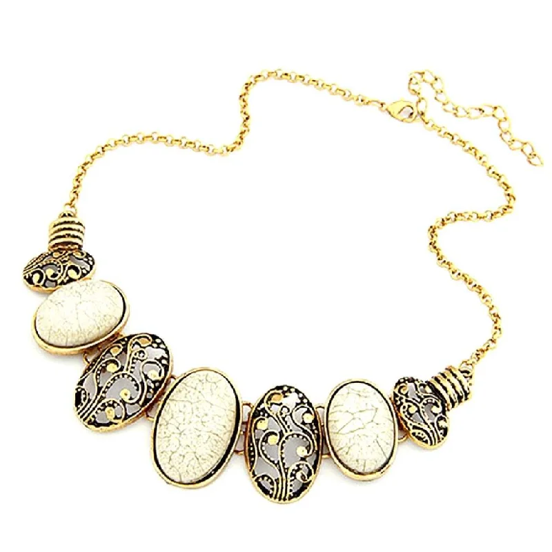 fashion jewelry necklace for women -Cream and Gold Oval Link Collar Necklace