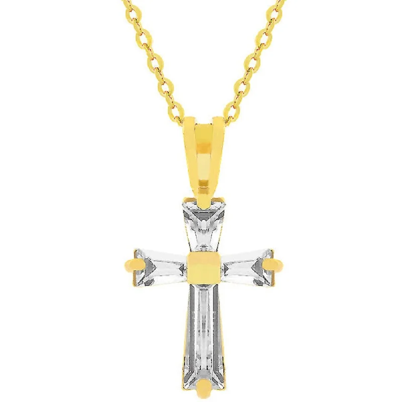 anniversary gift necklace for her -Cubic Zirconia Clear Baguette Cross Necklace with Traditional Bale - 26 Mm L X 14 Mm W X 5 Mm H