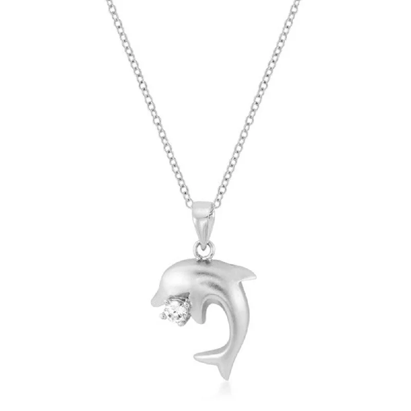 birthstone necklace for women -Cubic Zirconia Matte Rhodium Dolphin Pendant