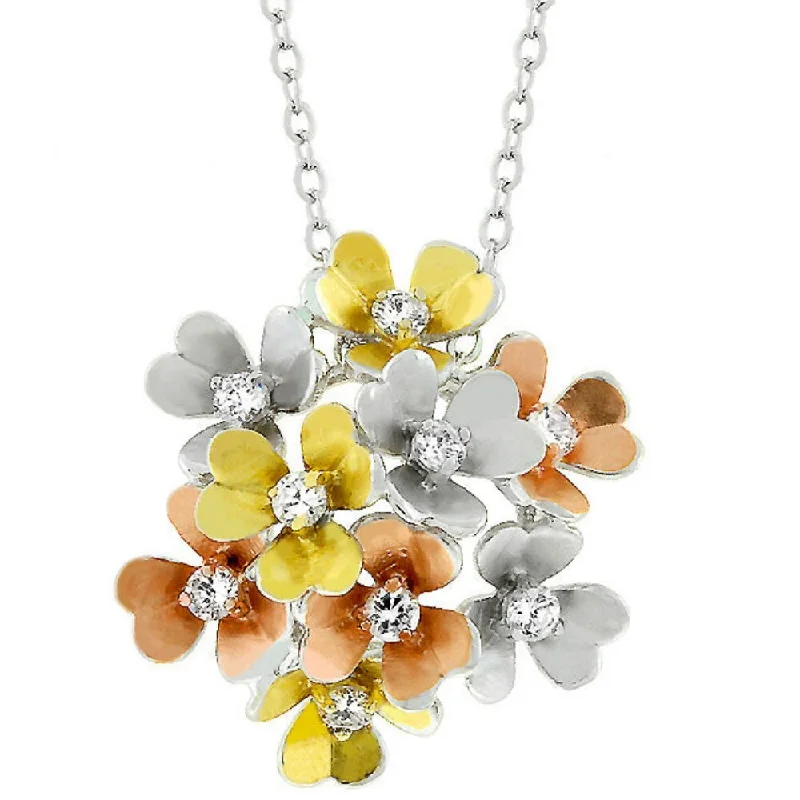 pendant necklace for layering -Cubic Zirconia Summer Bouquet with Baroque Style - 26 Mm L X 25 Mm W X 11 Mm H