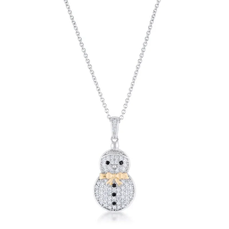 minimalist diamond necklace -Cubic Zirconia Two-Tone Snowman Pave Holiday Pendant