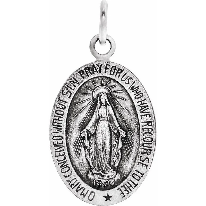 cute necklace for teenage girls -Curata 14k White Gold 12x8mm Polished Oval Miraculous Medal Necklace, 16"