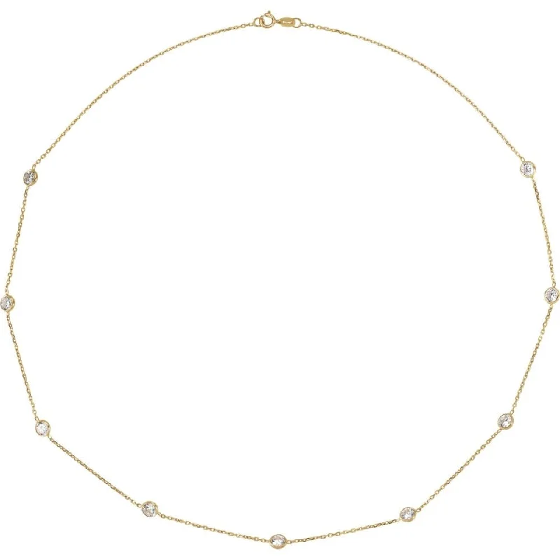 minimalist gold necklace -Curata 14k Yellow Gold 18 Inch CZ Cubic Zirconia Simulated Diamond Station Necklace