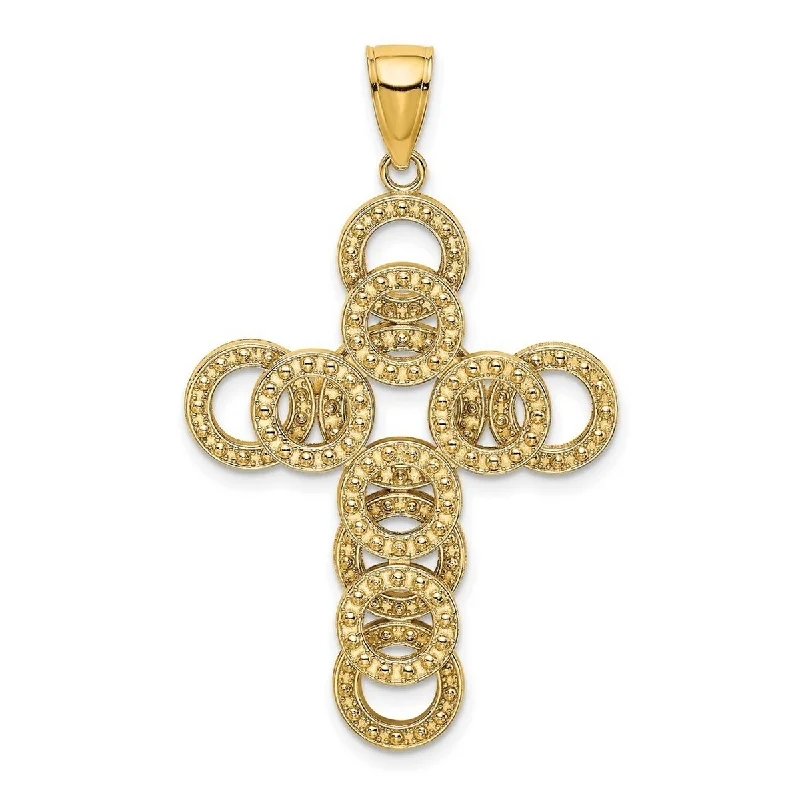 unique necklace for men -Curata 14k Yellow or White Gold Beaded Circular Infinity Illusion Cross Necklace 22mm x 33.6mm