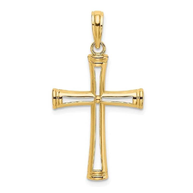 butterfly pendant necklace -Curata 14k Yellow or White Gold Outlined Polished Ribbed Cross Necklace 18mm x 22.85mm