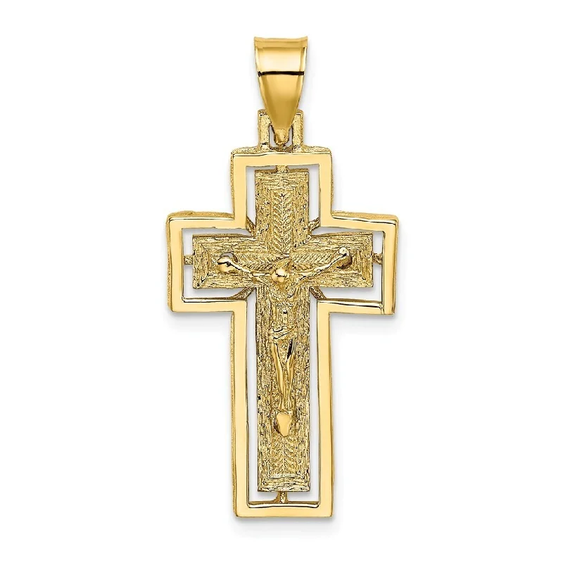 simple gold necklace for men -Curata 14k Yellow or White Gold Textured Crucifix Framed Cross Necklace 15mm x 31.4mm