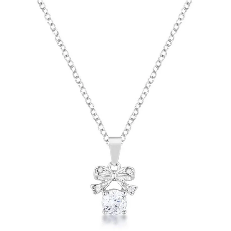 crystal pendant necklace -CZ Stone and Bow Pendant Necklace