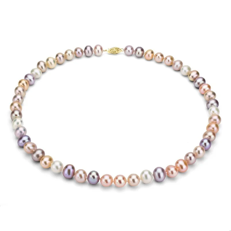 chunky chain necklace for men -DaVonna 14k 8-9mm Multi-Pink Freshwater Cultured Pearl Strand Necklace