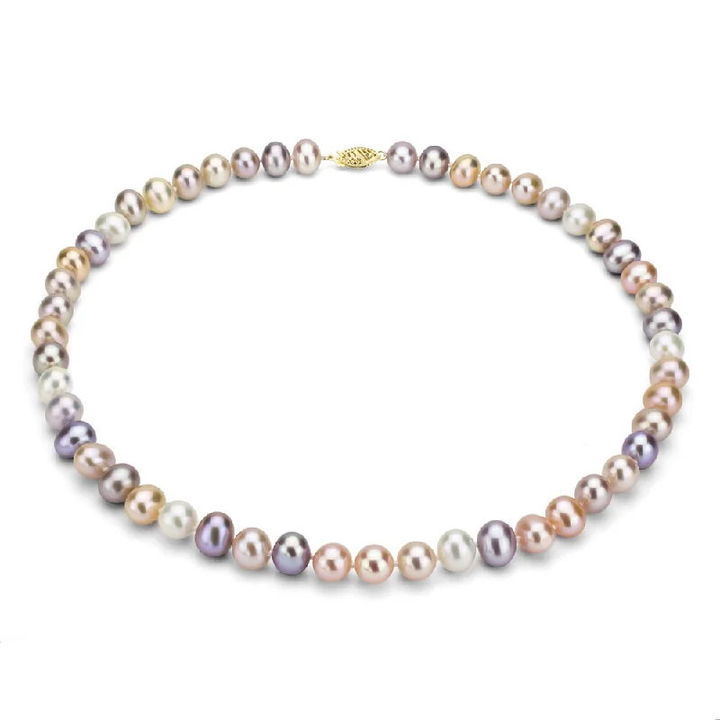 vintage gold necklace for women -DaVonna 14k Gold 6-7mm Multi Pink Freshwater Pearl Necklace, 24-inch