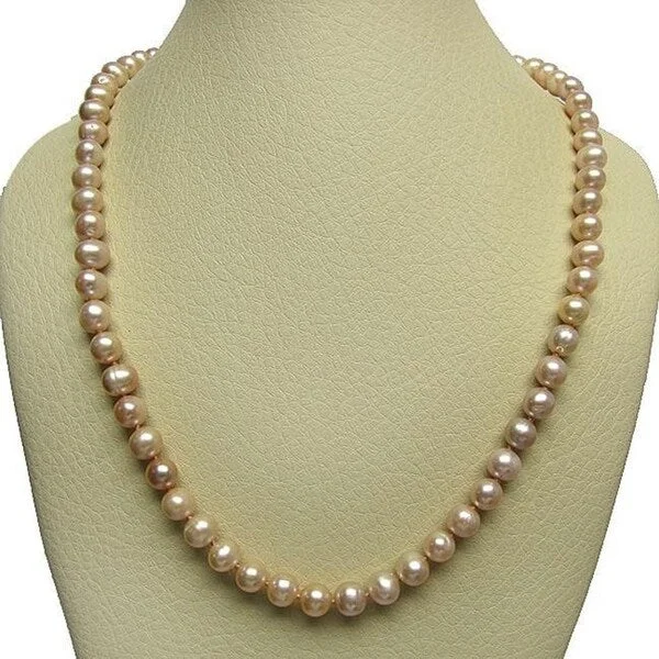 fashion jewelry necklace for women -DaVonna 14k Gold Pink Freshwater Pearl 20-inch Strand (7.5-8 mm)