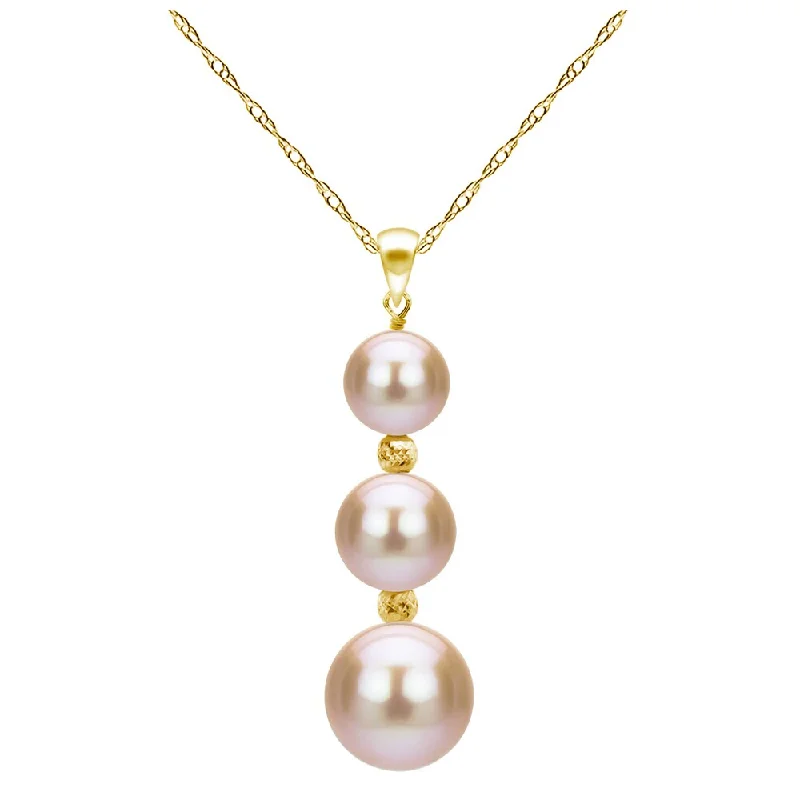 elegant pearl necklace for events -DaVonna 14k Gold Pink Freshwater Pearl and Beads Pendant Necklace